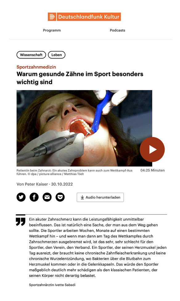 Sportzahnmedizin - Interview mit Deutschlandfunk Kultur